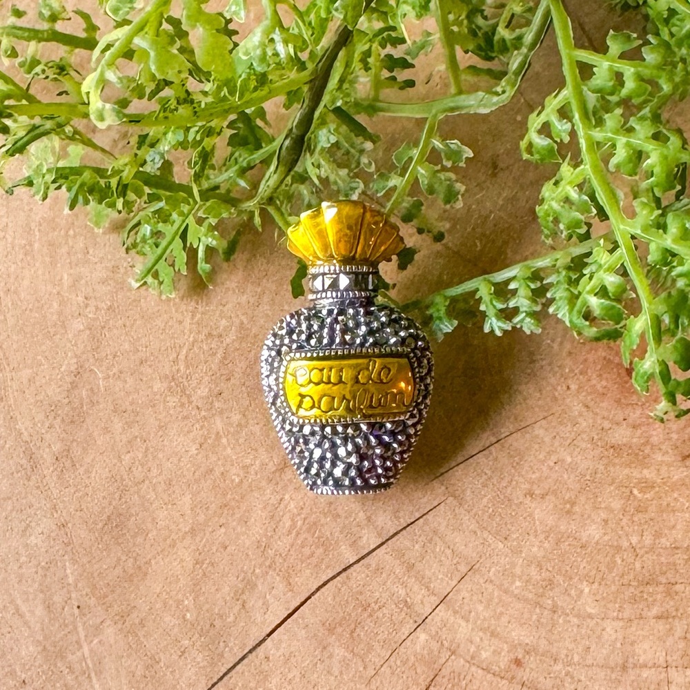 Vintage Judith Jack Perfume Bottle Marcasite Sterling Silver Brooch Eaude Parfum